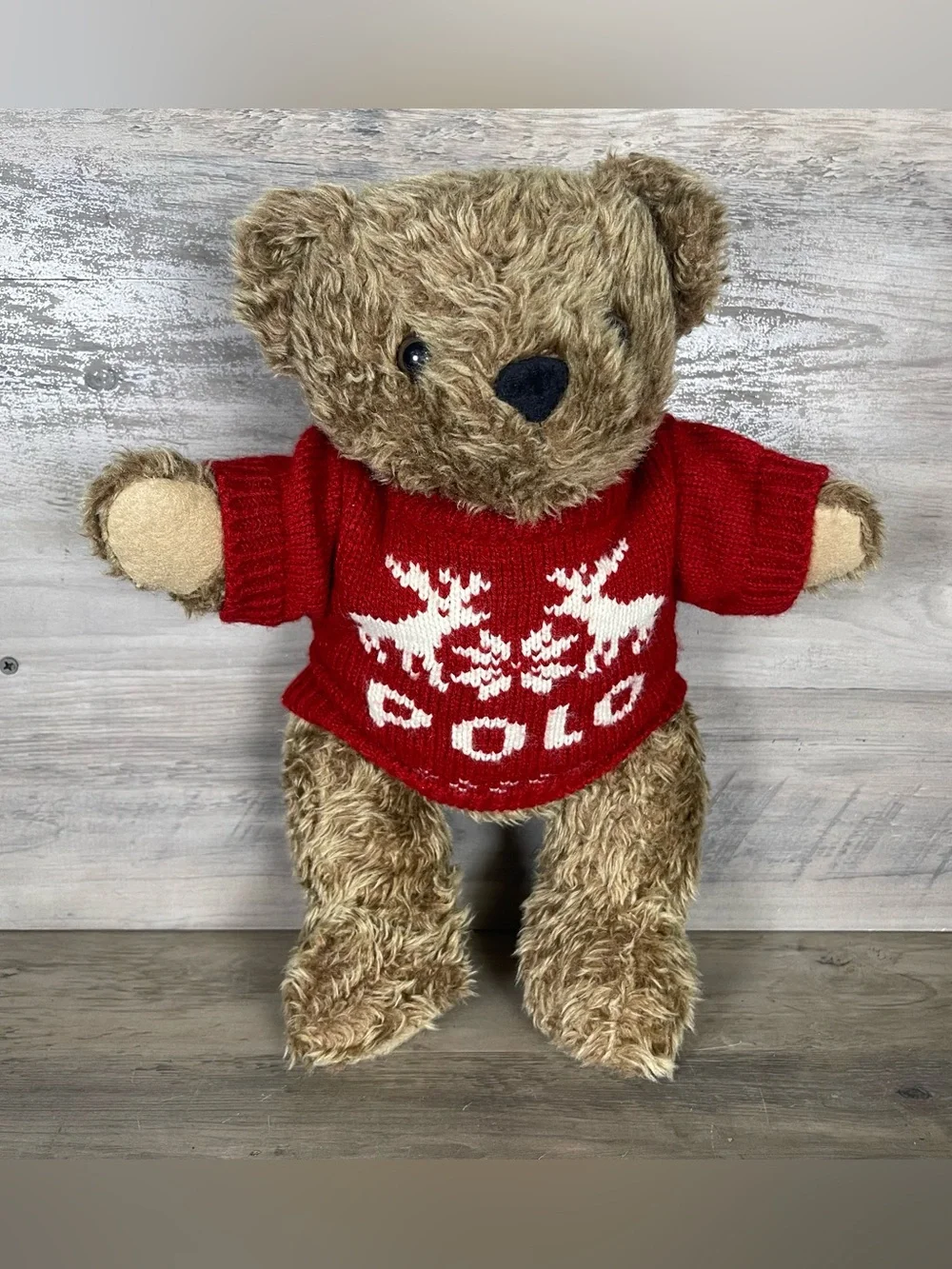 Vintage 98 Ralph Lauren Posable Teddy Bear Reindeer Snowflake Christmas Sweater